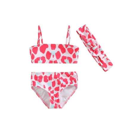 

Toddler Girls 3Pcs Bikini Swimsuit Leopard Print Halter Tops Shorts Headband Swimwear Beachwear Set