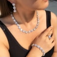 thumbnail image 4 of Silver Plated CZ Square Necklace Earring Bracelet Women Luxury Party Jewelry Set, 4 of 9