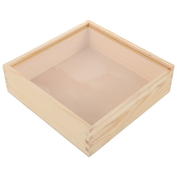 WEUVEB Natural Wood Jewelry Organizer Box with Clear Lid Beige Finish