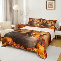 Manfei Brown Highland Cattle Twin Sheet Sets,Autumn Pumpkin Maples Twin Fitted Sheet,Hello Fall Flat Sheet For Child,Ultra Soft Home Decor,3pcs