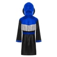 thumbnail image 2 of Haitryli Kids Boys Boxing Outfits Long Sleeve Tassels Boxing Robes Satin Hooded Boxer Cloak with Belt Black&Blue 14, 2 of 5