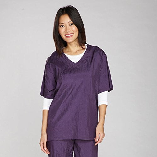 V Neck Grooming Smocks and Contrast Trim Tops Water Repellant Stylist Groomer(Small Smock - Plum)