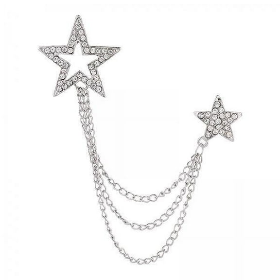 yuksok 2xStar Brooch Wedding Brooch Pin Hanging Chains Jewelry Suit Brooch with Chain