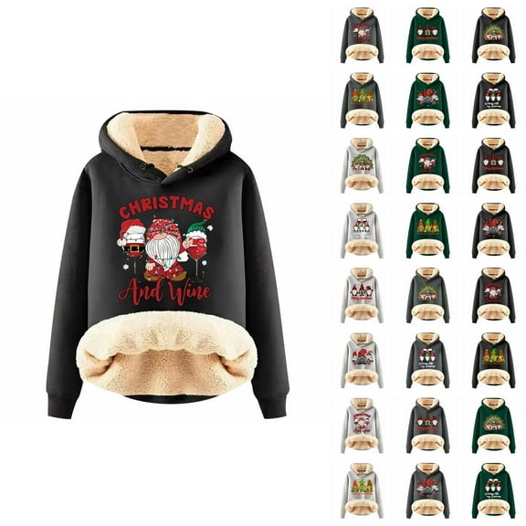 Christmas Cute Hoodies for Women 2025 Long Sleeve Heavyweight Holiday Hooded Sweatshirt Pullover Tops