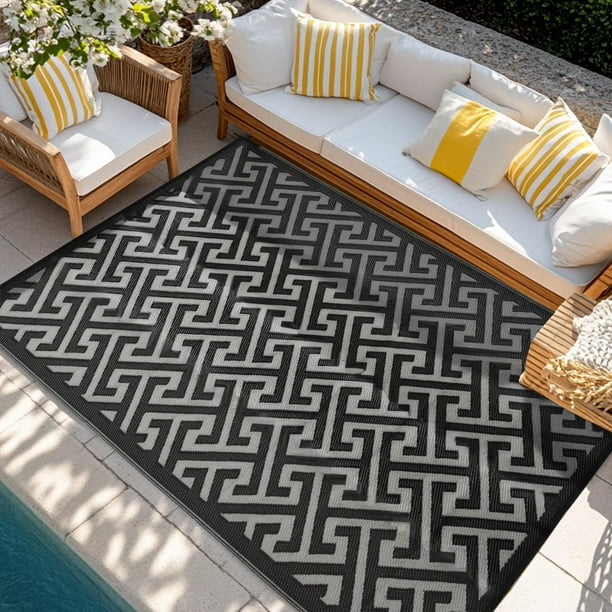 Alfombra exterior PASAMIC reversible impermeable 244x305 cm negra