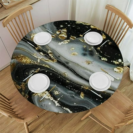 

Palnkart Marble Gold Swirly Design Round Table Cover Stain Resistant Washable Indoor Outdoor Tablecloth Kitchen Dining Wedding Parties Elastic Edge 100% Polyester Fiber 42-46