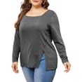 thumbnail image 4 of Agnes Orinda Plus Size Top for Women Side Button Square Neck Long Sleeve Casual Tunic Blouse 2X Grey, 4 of 6