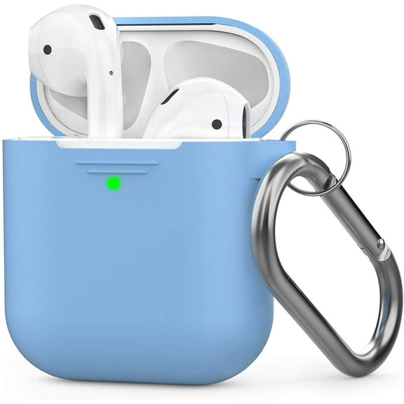 AhaStyle Silicone Case Cover [Front LED Visible] Compatible with AirPods 2 (with Carabiner) (Sky Blue)