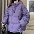 thumbnail image 4 of Itsame Puffer Coats for Womens Winter Jackets Hood Pocket Solid Color Casual Zipper Cotton for Women Waterproof Jacket Purple Size M, 4 of 9