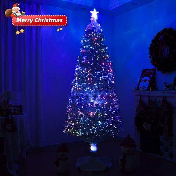 7FT White Fiber Optic Christmas Tree - 280 PVC Branch Tips, 7-Color Auto-Changing Lights, Holiday Centerpiece for Home/Living Room/Office/Entryway