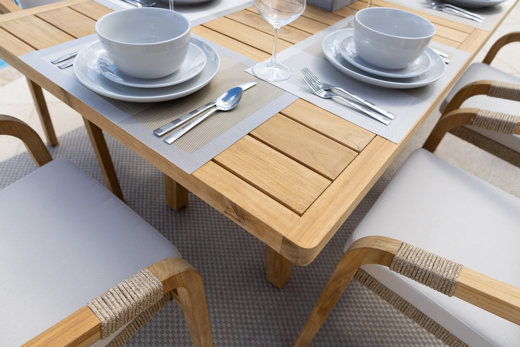 Rimini 7-Piece Acacia Wood Outdoor Furniture Dining Set with Dining Table and 6 Dining Chairs