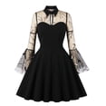 thumbnail image 2 of EGNMCR Robes de Soirée pour Femmes, Robes Formelles pour Femmes, Robes de Cocktail pour Femmes Mode pour Femmes Manches Évasées Col Rabattu Bouton Maille Uni Broderie Robe de Cocktail de Fête Robe Femme, 2 of 8