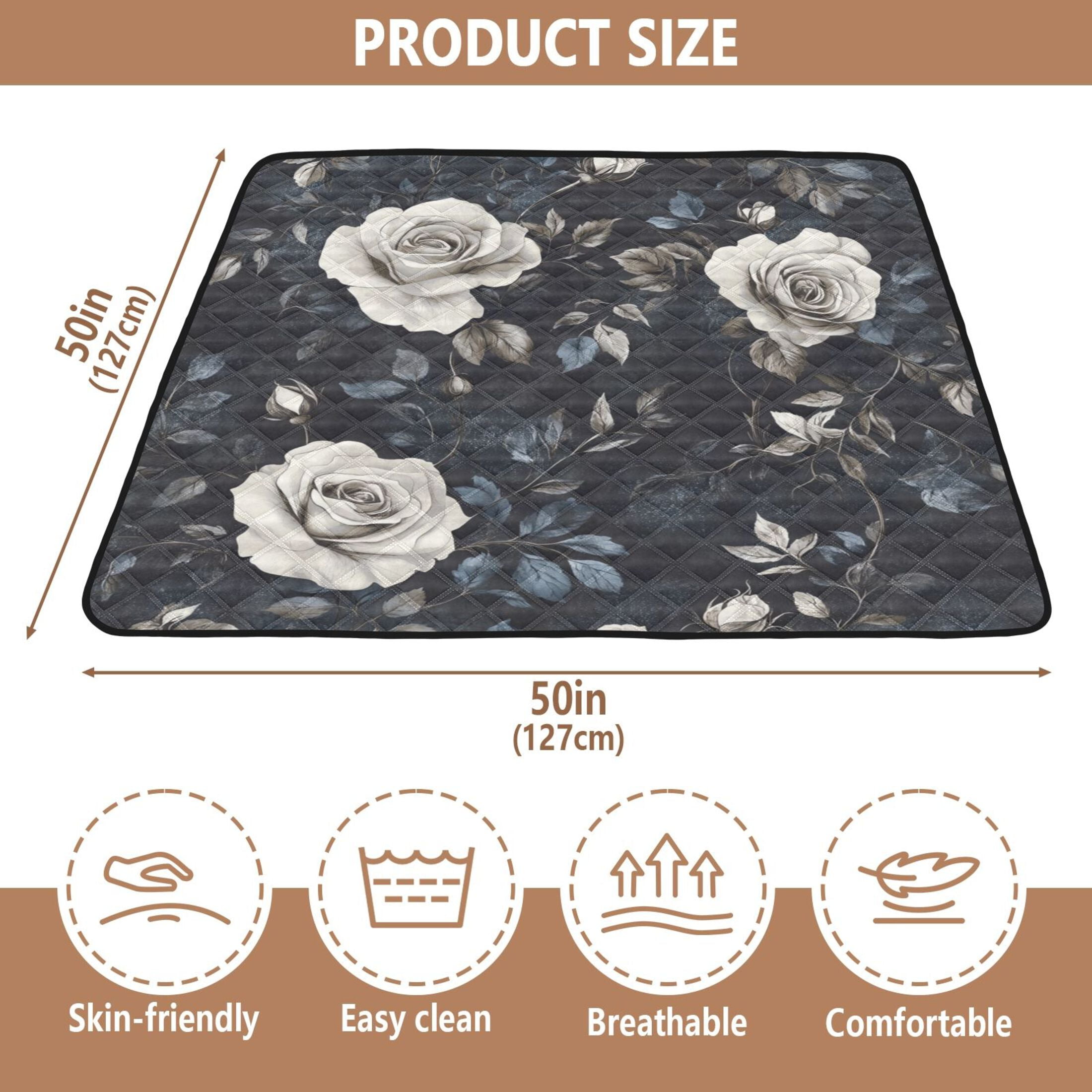 WOBOGO White Rose Baby Playmats Extra Large Waterproof Rollable Activity Pads for Toddlers 50×50inch