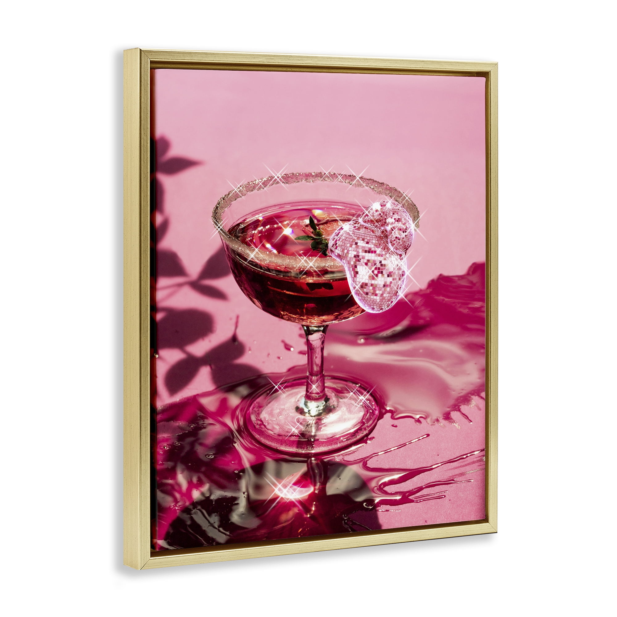 Stupell Industries Pink Glimmering Drink Food & Beverage Painting Gold Floater Framed Art Print Wall Art, 25 x 31