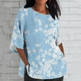 thumbnail image 2 of BangWanChi 3/4 Length Sleeve Womens Tops Plus Size Women's Ladies Fashion Casual Cropped 3/4 Sleeve Printing Cotton Loose Shirt Blouse Top, 2 of 5