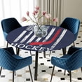 thumbnail image 5 of Elastic Fitted Round Tablecloth, Navy Blue American Flag Waterproof Stretch Table Cover for 55"-60" Tables, Abstract Red Hockey Stripes Us Flag Washable Outdoor Tablecloths for Patio, Picnic, Camping, 5 of 9