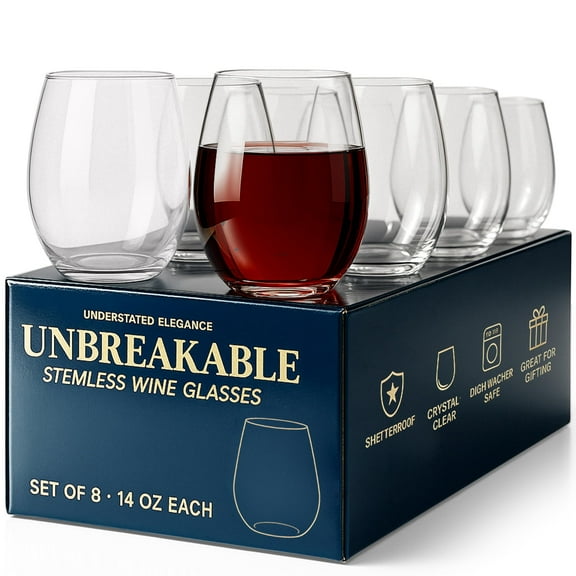 Tritan Plastic Shatterproof Wineglasses (8 Pc) Unbreakable Elegant Drinkware (14oz) Giftable Forever Glasses for Home & Outdoors Use, Restaurants & Kitchen, Reusable BPA Free Plastic Drinking Cups