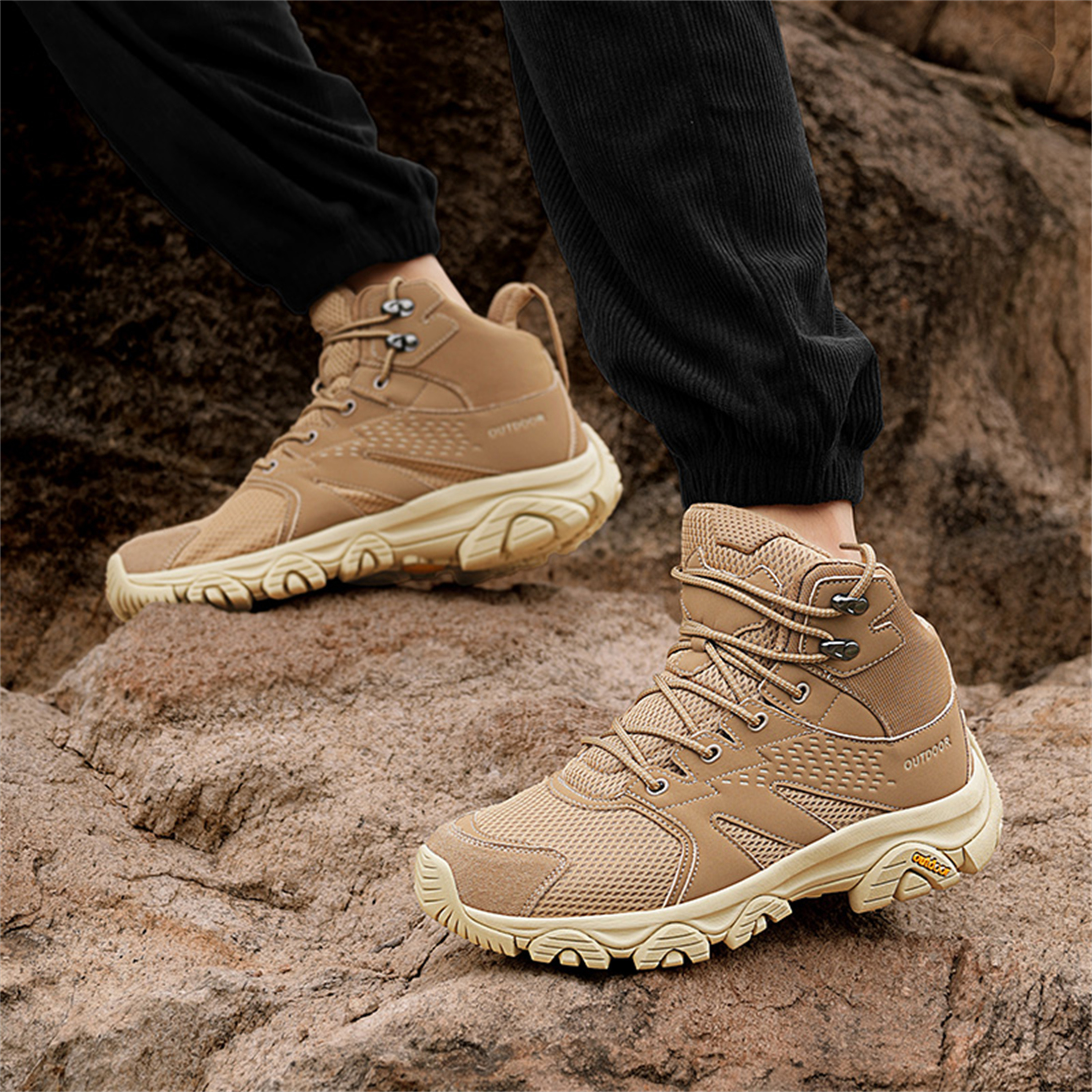 YOURDIARY Womens Mens High-Top Hiking Shoes Outdoor Breathable Anti-Slip Athletic Shoes Trekking Sneakers