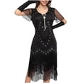 thumbnail image 3 of Women's Retro 1920s Sequins Flapper Dress Floral Lace V Neck Vintage Fringed Evening Party Cocktail Dresses, 3 of 7