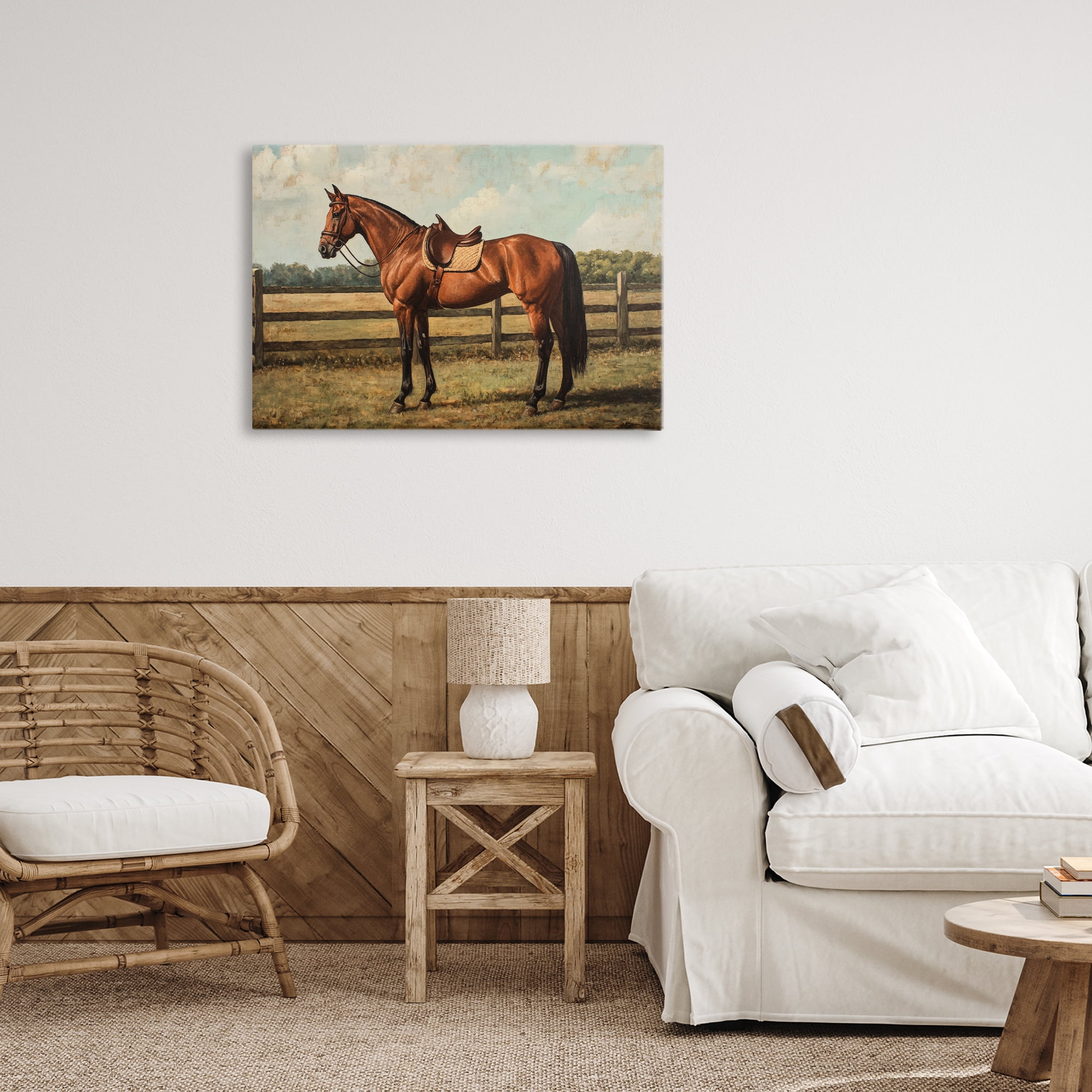 Stupell Industries Chocolate Stag Saddled in Pasture Canvas Wall Art, design by Petal Prints Design
