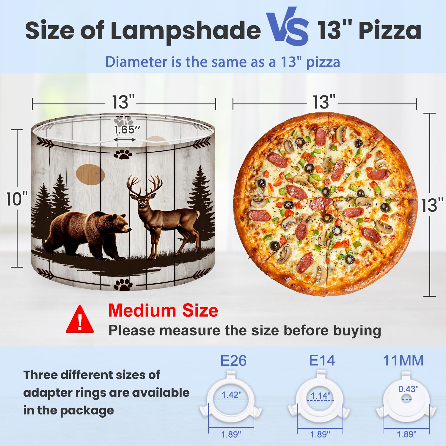 Lampshades 2 Pack Farmhouse Bear Deer Wooden Bathroom Decor Brown Grizzly Bear Majestic 13"x13"x10" Light Shade for Table Lamps Floor Lamps Drum Lamp Shades Lampshade Replacement Easy Assembly