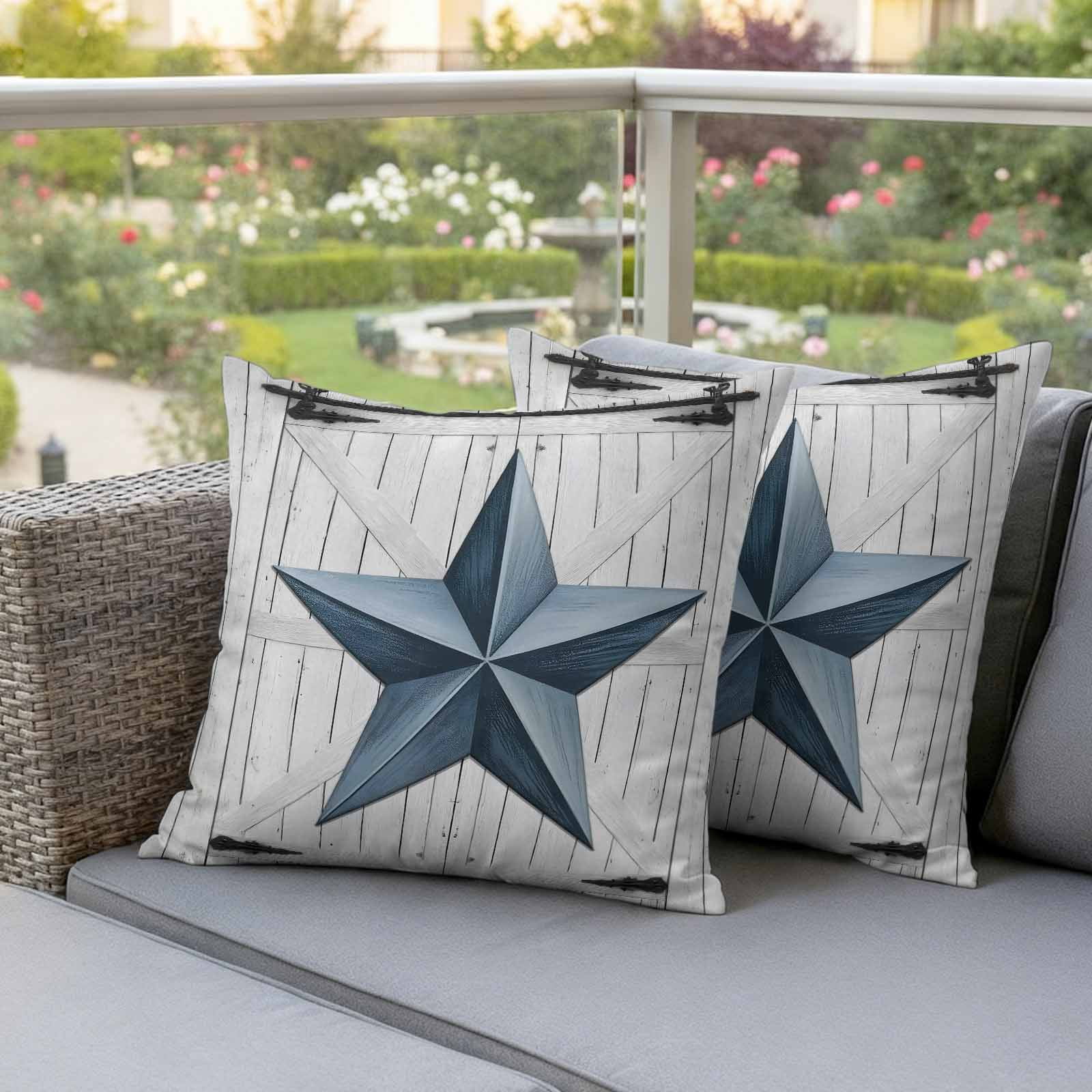 Texas Star Vintage Outdoor Waterproof Pillow Covers, Navy Blue Wooden Retro Decorative Square Throw Pillowcase Sofa Cushion Sham for Patio/Couch/Chair, 16"x16" 2 Pack