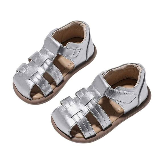 Gelikeya Summer Beach Sandals for Toddler Baby Girls School Shoes Little Girls' Fashion Silver 12-15 Months