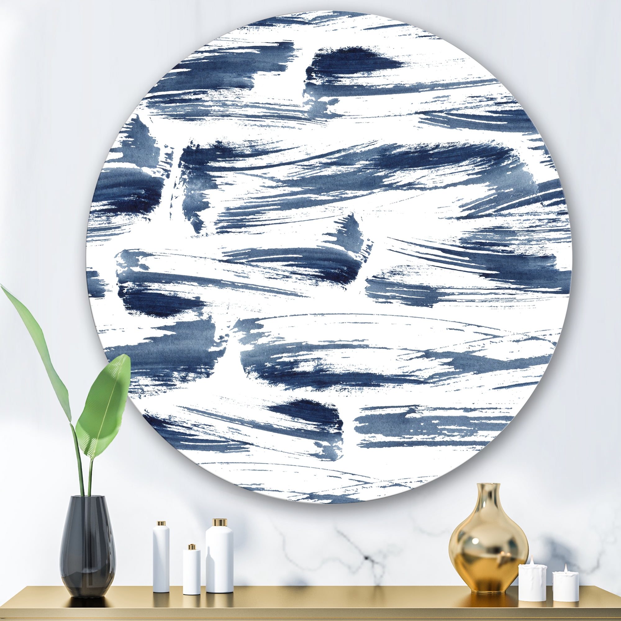 Designart 'Blue Abstract Aquatic Texture' Modern Circle Metal Wall Art 36x36 - Disc of 36