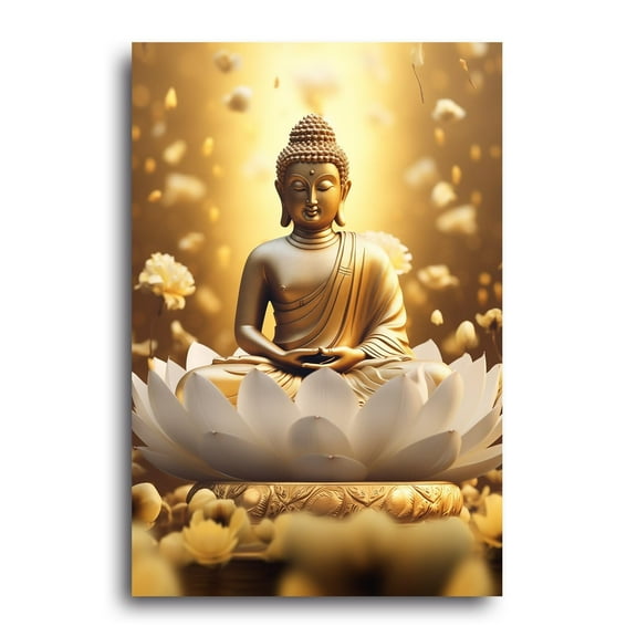 Gold Buddha Painting Zen Canvas Wall Art poster  Buddha Statue Lotus Picture Spiritual Prints Spa Artwork for Yoga Meditation Buddhist Prayer Room