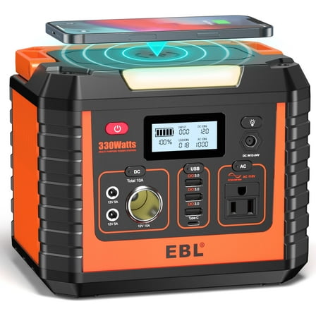 EBL Portable Power Station 330W Pure Sine Wave Solar Generator Backup Battery
