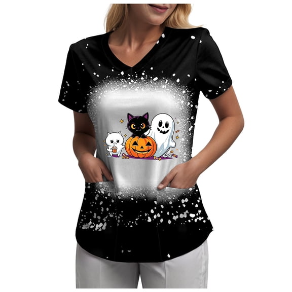 Akiihool Halloween Shirts Fall T-Shirt for Women Halloween Pumpkin Shirts Thanksgiving Family Funny Graphic Tee Casual Cute Autumn Tops (Black,2XL)