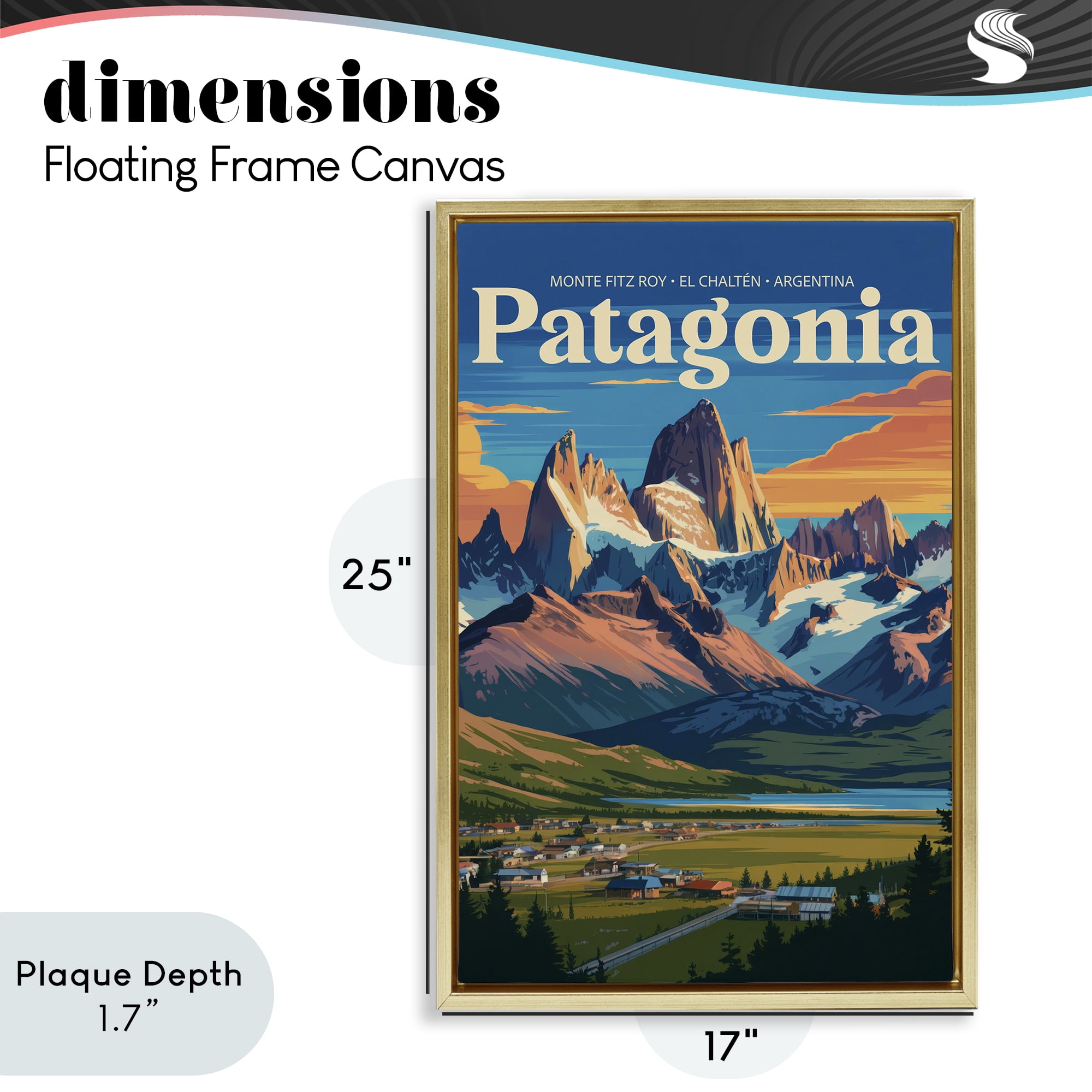 Stupell Industries Patagonia Valley Landscape Gold Framed Floater Canvas Wall Art, design by Andreas Magnusson