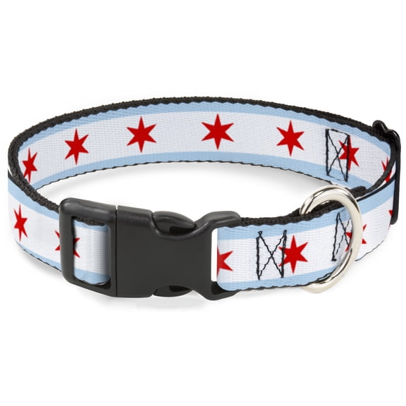 Buckle-Down Pet Collar, Dog Collar Plastic Buckle, Chicago Flag, 7 to 8.5 Inches 0.5 Inch Wide