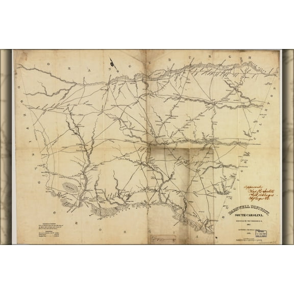 24"x36" Gallery Poster, map of Barnwell District, South Carolina 1825