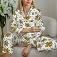 thumbnail image 5 of KLL Hohey Bee Golden2 Print Women's Long Sleeve Pajamas with Pants Sleepwear Loungewear 2 Set-Small, 5 of 7