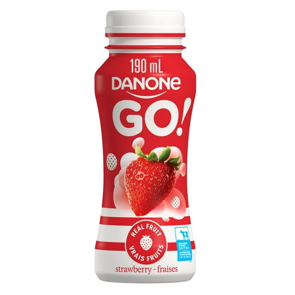 Danone Go! Yogourt à boire, Fraises, 2% M.G., 30% moins de sucre 190ml yogourt pour enfants