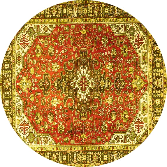 Ahgly Company Indoor Round Medallion Yellow Traditional Area Rugs, 5' Round