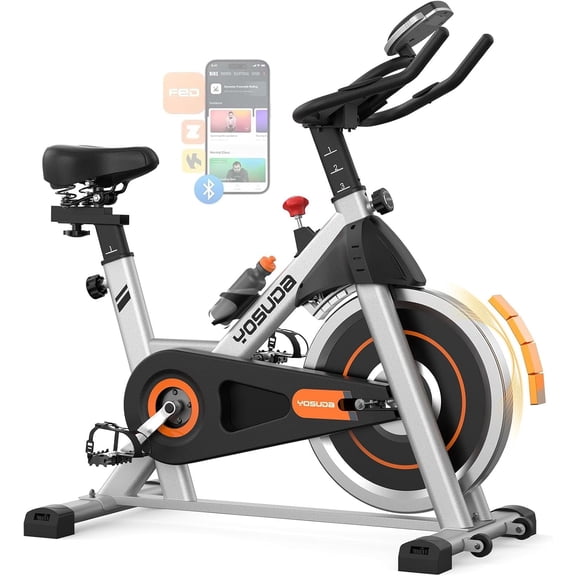 FED Fitness Yosuda Magnetic Exercise Bike, Adjustable Stationary Bike for Home, Silent Belt Drive, Exclusive App, Indoor Cycling Bike with Big IPad Holder & Comfortable Seat for Home/Gym Use
