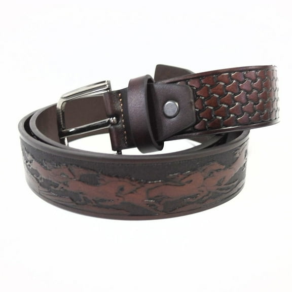 Santa Fe Men's Brown Leather Belt with Embossed Horse Scene - 40"