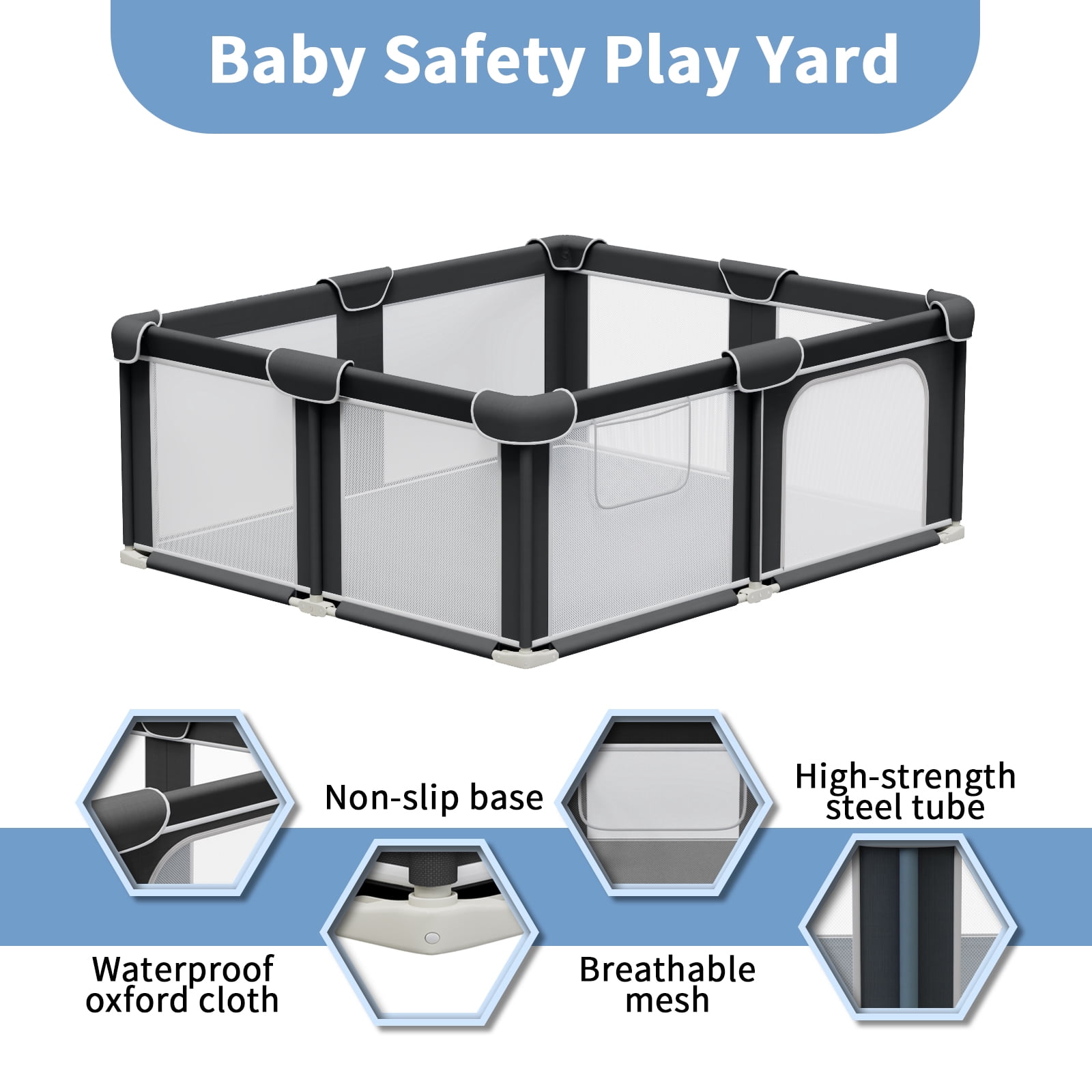 G TALECO GEAR Baby Playpen with Mat, Large Play Yard for Babies and Toddlers, Portable Baby Activity Center for Indoor & Outdoor, Black(50‘’×50‘’)