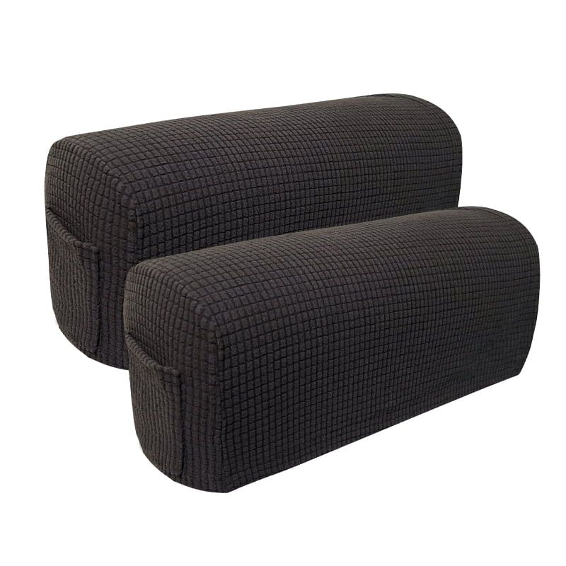 Black Stretch Armrest Covers AntiSlip Sofa Protector + 1 Pocket (2pcs