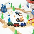 thumbnail image 5 of Maxim Enterprise Huge 100 Piece Wooden Train Set - 100 Percent Hard Wood Track, Bridges, 2 Trains, Helicopter, Buildings, Police Car, Farm, Much More. Compatible with Major Brands, Child Safe Ages 3+, 5 of 6