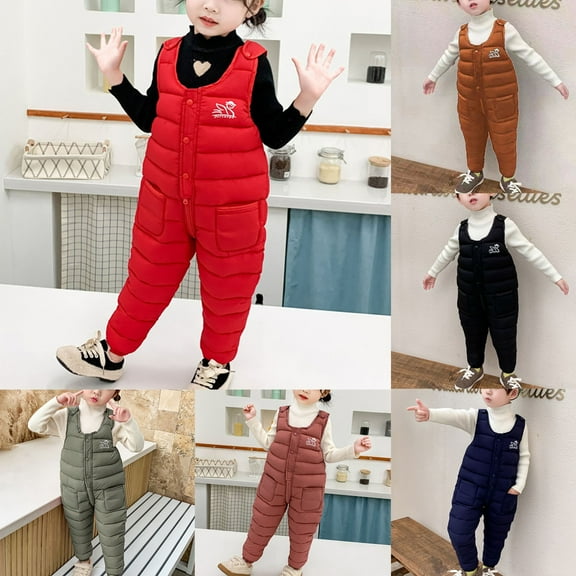 Zwiiyzr 1-6 Years Baby Toddler Unisex Winter 2Pcs Outfits Set Snow Pants Puffer Warm Overall and Rib Knit Shirts Windproof Quilted Set Black