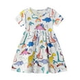 thumbnail image 2 of Huowey Little Girls Toddler Summer Dress Cute Cartoon Dinosaur Flower Print Crewneck A-Line Short Sleeve High Waist Casual Party Birthday Breathable Outdoor Dresses Dailywear,A,2 Years, 2 of 7