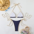 thumbnail image 6 of Sevevn Women's Color Block Triangle Bikini Set Halter Side Tie Thong Two Piece Swimsuit Navy L, 6 of 7