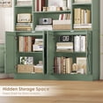 thumbnail image 2 of Hiphuta 75" Tall Modern Bookcases with 2 Double Door Cabinet, 47"Wide Wooden Storage Bookshelf for Living Room Home Office Entryway, Green, 2 of 8