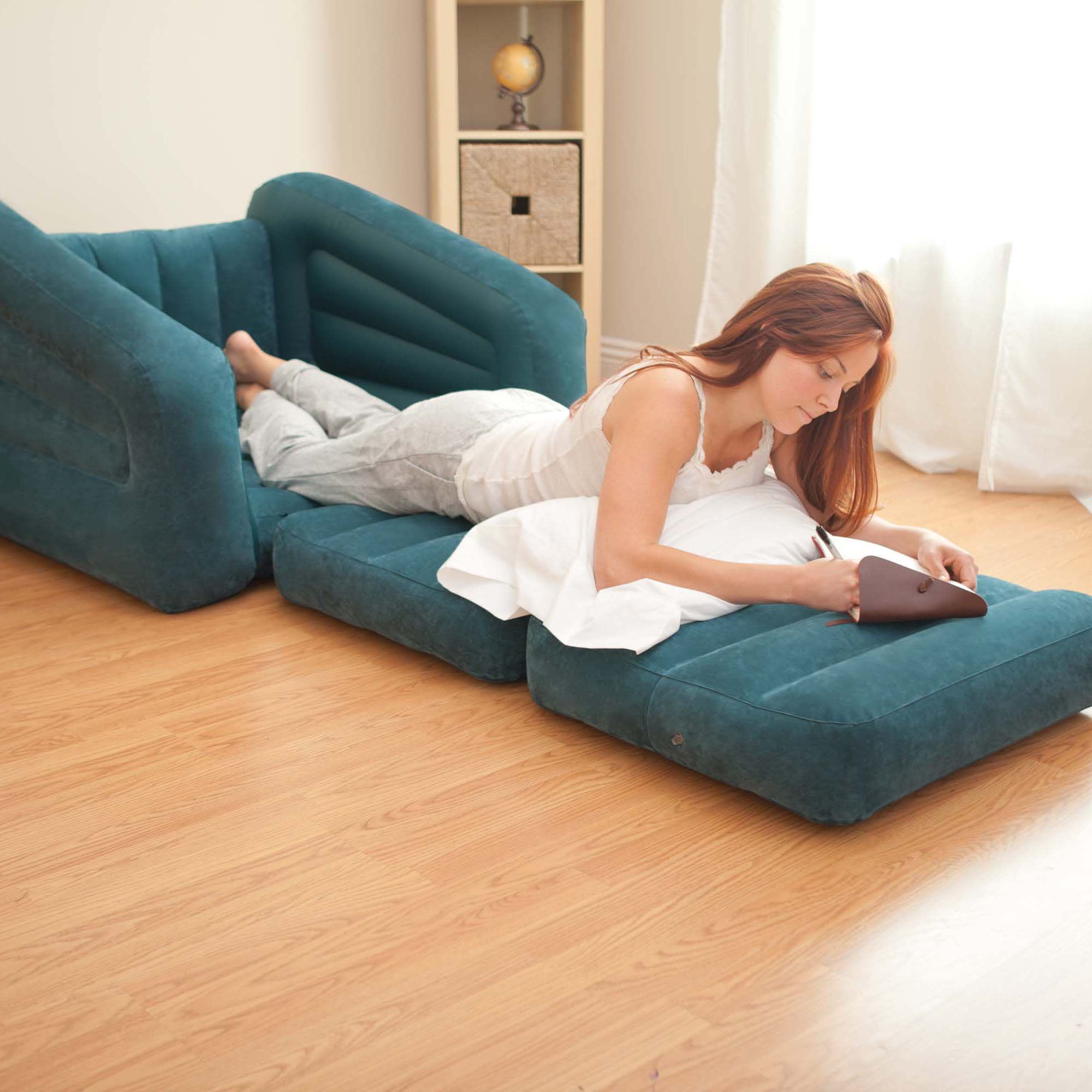 Inflatable Pull Out Sofa Chair Sleep Twin Air Bed Mattress Dorm Room Travel Pump 