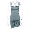 thumbnail image 1 of Dulzura Satin Women Strap Mini Dress Ruched Lace Up Cross Bandage Backless Bodycon Sexy Party Elegant 2020 Club Christmas SlimXL Gao Jinjia LED, 1 of 2