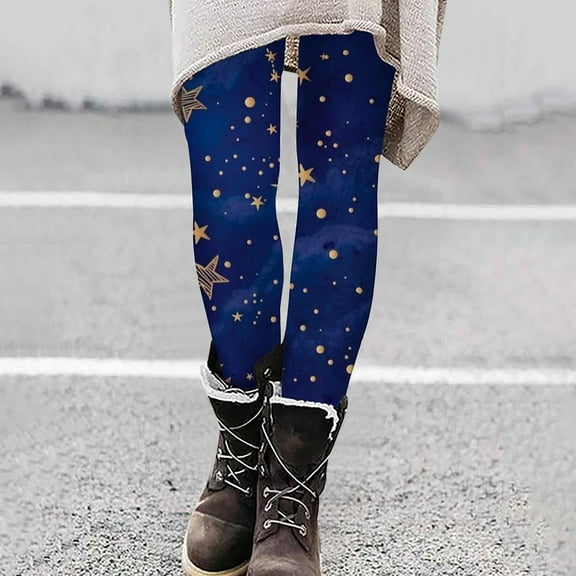 VALMASS Leggings for Women High Waist Butt Lifting Printed Compression Leggings Ladies Casual Workout Bottoms (M, Blue)