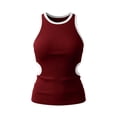 thumbnail image 5 of VBVC Women's Contrast Trim Side Cutout Ribbed Tank Top , Ladies' Slim Fit Sleeveless Cami , Summer Y2K Trendy Streetwear Shirt For Women,Wine,S-2XL, 5 of 5